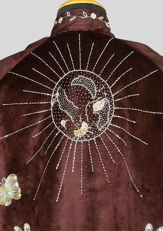 Women Blue Velvet Gold Embroidered Fairy Cape Custom Handmade Party Statement Cape