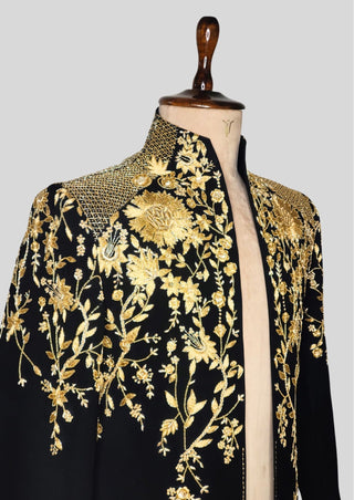 Men’s Black Gold Embroidered Designer Blazer with Satin Shirt – Luxury Wedding & Party Outfit