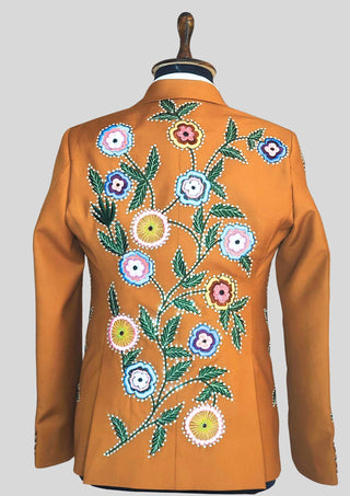 Country Western Floral Embroidered 3 Piece Men Country Groom Wedding Suit
