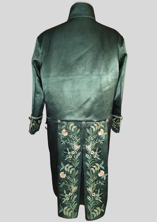 Men’s Green Satin Floral Embroidered Rococo 3 Piece Suit 18th Century Historical Costume