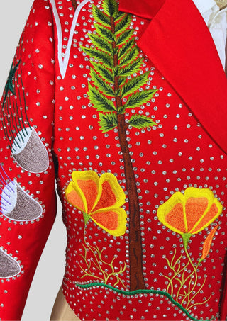 Men's Red Jacket Floral Embroidered Rhinestones Western Cocktail Cowboy Concert Outfits