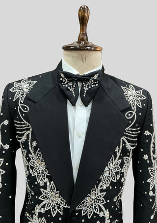Men’s Black Fully Embellished 2-Piece Suit Wedding Groom Outfit