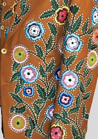 Country Western Floral Embroidered 3 Piece Men Country Groom Wedding Suit