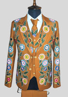 Country Western Floral Embroidered 3 Piece Men Country Groom Wedding Suit