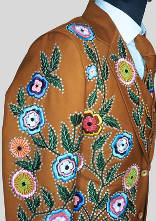 Country Western Floral Embroidered 3 Piece Men Country Groom Wedding Suit