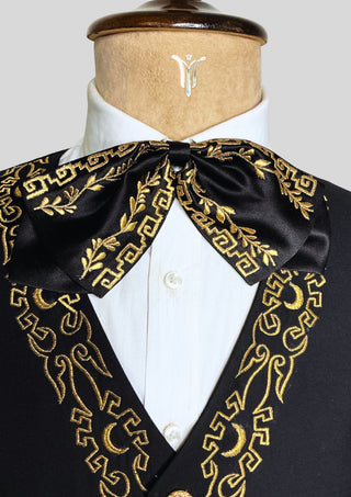 Men’s Black Embroidered Mariachi 3-Piece Suit – Gold Detailing Charro Wedding & Performance Outfit