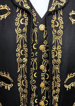 Men’s Black Embroidered Mariachi 3-Piece Suit – Gold Detailing Charro Wedding & Performance Outfit