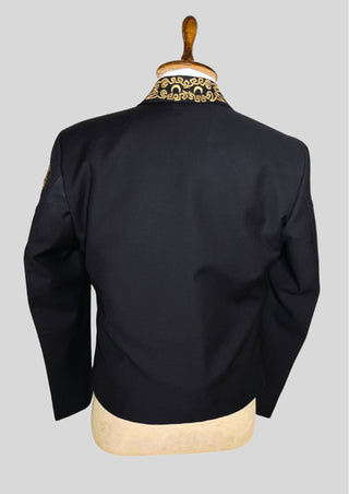Men’s Black Mariachi 3-Piece Suit with Gold Embroidery & Matching Bow – Charro Style Wedding / Festival Outfit