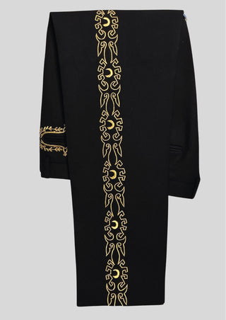 Men’s Black Mariachi 3-Piece Suit with Gold Embroidery & Matching Bow – Charro Style Wedding / Festival Outfit