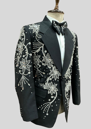 Men’s Black Fully Embellished 2-Piece Suit Wedding Groom Outfit