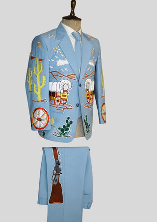 Men's Country 2 Piece Embroidered Wedding Suit Powder Blue Groom Outfit