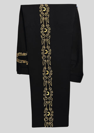 Men’s Black Embroidered Mariachi 3-Piece Suit – Gold Detailing Charro Wedding & Performance Outfit