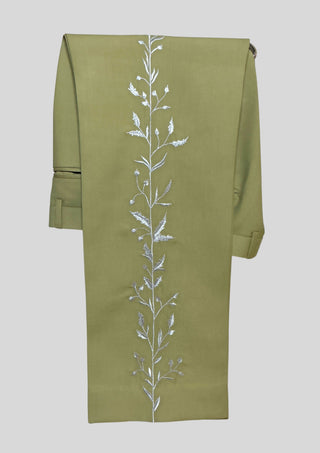 Men’s 3-Piece Mariachi Suit – Sage Green Embroidered Blazer, Waistcoat & Pants with Metal Buttons | Wedding & Theme Party Wear
