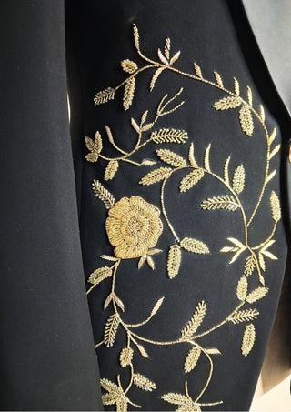 Men’s Black Embroidered Tuxedo Blazer – Luxury Floral Shawl Lapel Dinner Jacket
