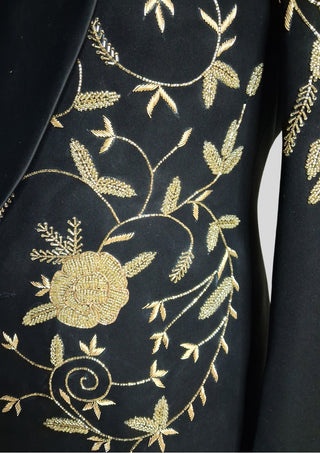 Men’s Black Embroidered Tuxedo Blazer – Luxury Floral Shawl Lapel Dinner Jacket