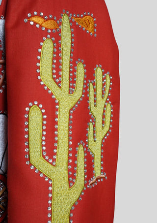 Men’s Red Embroidered Western Party Blazer Embellishment Train Style Blazer  Country Wedding Groom Outfit