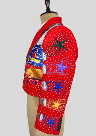Men's Red Jacket Floral Embroidered Rhinestones Western Cocktail Cowboy Concert Outfits