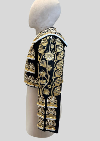 Men’s Luxury Matador Crop Jacket – Black & Gold Fully Embroidered Spanish Torero Bolero Jacket