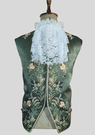 Men’s Green Satin Floral Embroidered Rococo 3 Piece Suit 18th Century Historical Costume