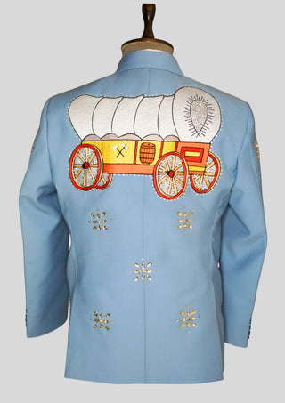 Men's Country 2 Piece Embroidered Wedding Suit Powder Blue Groom Outfit