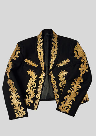 Men Custom Black Mariachi Charro Suit Gold Embroidered Mexican Outfit
