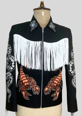 Men’s Black Embroidered Cowboy Fringe Jacket with Rhinestones Country Part Outfit