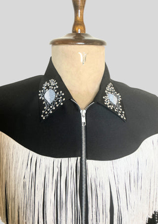 Men’s Black Embroidered Cowboy Fringe Jacket with Rhinestones Country Part Outfit