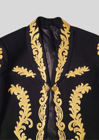 Men Custom Black Mariachi Charro Suit Gold Embroidered Mexican Outfit