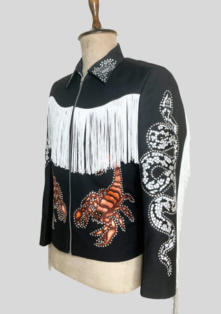 Men’s Black Embroidered Cowboy Fringe Jacket with Rhinestones Country Part Outfit