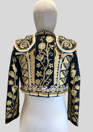 Men’s Luxury Matador Crop Jacket – Black & Gold Fully Embroidered Spanish Torero Bolero Jacket