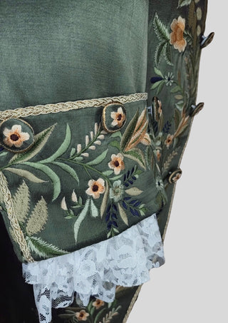 Men’s Green Satin Floral Embroidered Rococo 3 Piece Suit 18th Century Historical Costume