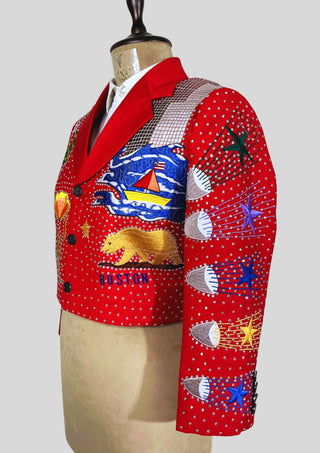 Men's Red Jacket Floral Embroidered Rhinestones Western Cocktail Cowboy Concert Outfits