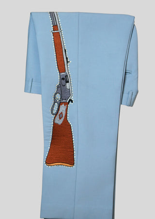 Men's Country 2 Piece Embroidered Wedding Suit Powder Blue Groom Outfit