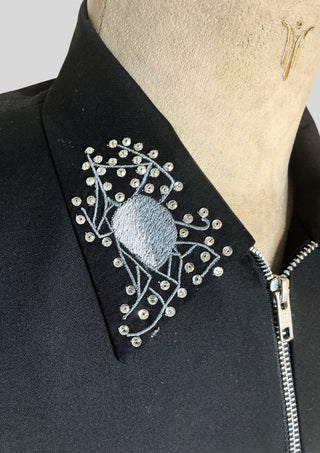Men’s Black Embroidered Cowboy Fringe Jacket with Rhinestones Country Part Outfit
