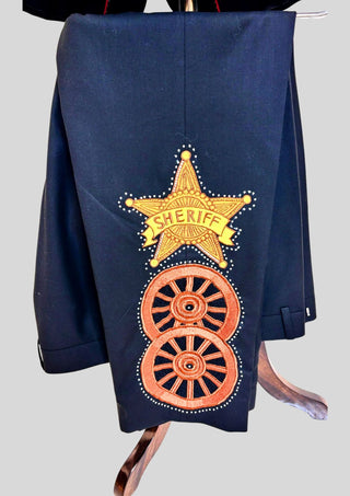 Men Bespoke Black Country Western 2 Piece Skeleton Gun Embroidered Theme party Outfit