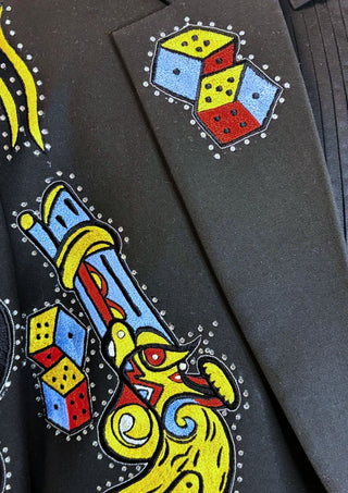 Men Bespoke Black Country Western 2 Piece Skeleton Gun Embroidered Theme party Outfit