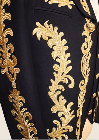 Men Custom Black Mariachi Charro Suit Gold Embroidered Mexican Outfit