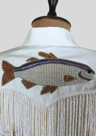 Hand Embroidered Women Ivory Country Western Cowgirl Fringe Jacket