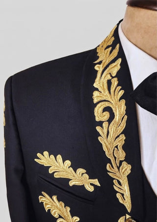 Men Custom Black Mariachi Charro Suit Gold Embroidered Mexican Outfit
