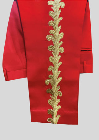 Men Red Mariachi 3-Piece Suit Gold Embroidered Mexican Groom Suit Traditional Charro Wedding Outfits