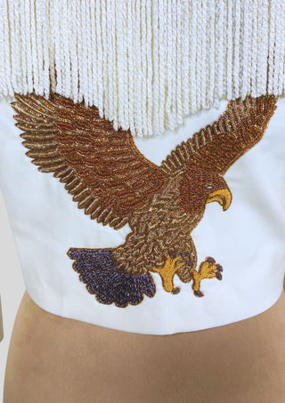 Hand Embroidered Women Ivory Country Western Cowgirl Fringe Jacket