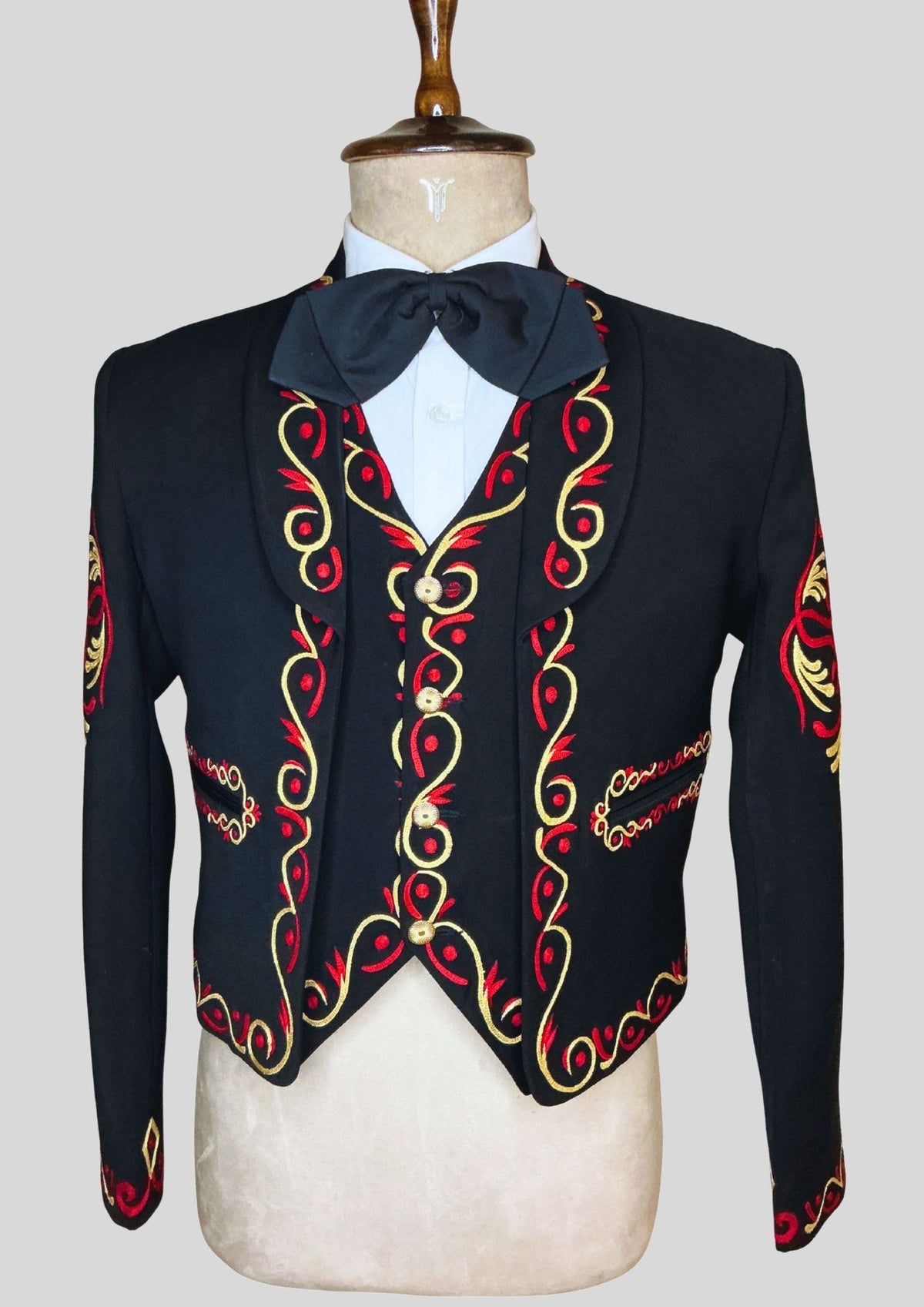 Men Black Mariachi 3Pc Skull Embroidered Mexican Groom Suit