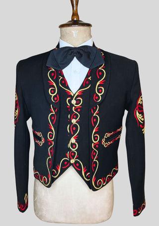 Men Black Mariachi 3Pc Skull Embroidered Mexican Groom Suit