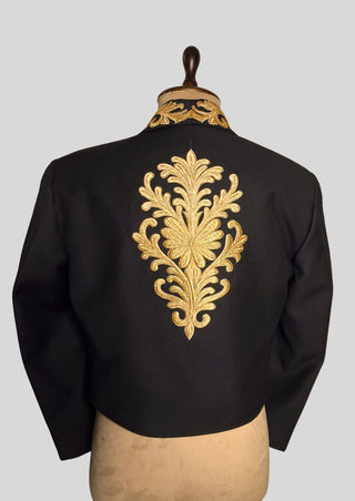 Men Custom Black Mariachi Charro Suit Gold Embroidered Mexican Outfit