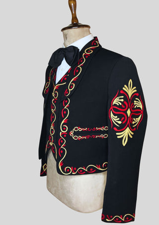 Men Black Mariachi 3Pc Skull Embroidered Mexican Groom Suit