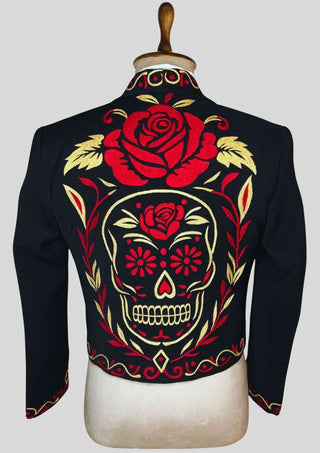 Men Black Mariachi 3Pc Skull Embroidered Mexican Groom Suit
