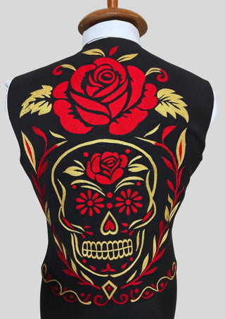 Men Black Mariachi 3Pc Skull Embroidered Mexican Groom Suit