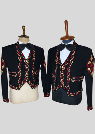 Men Black Mariachi 3Pc Skull Embroidered Mexican Groom Suit