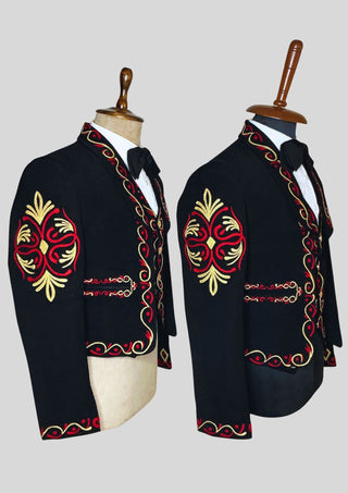 Men Black Mariachi 3Pc Skull Embroidered Mexican Groom Suit