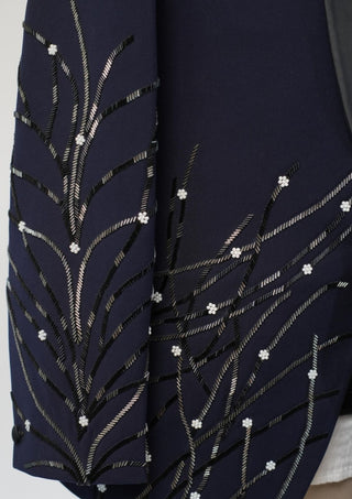 Men’s Blue Embroidered Tuxedo Blazer with Black Satin Lapel Wedding & Evening Wear
